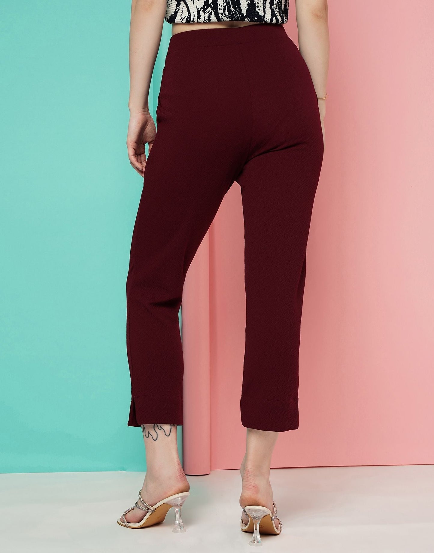 Maroon Pin Tuck Ankle Length Trouser