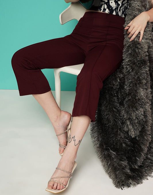 Maroon Pin Tuck Ankle Length Trouser