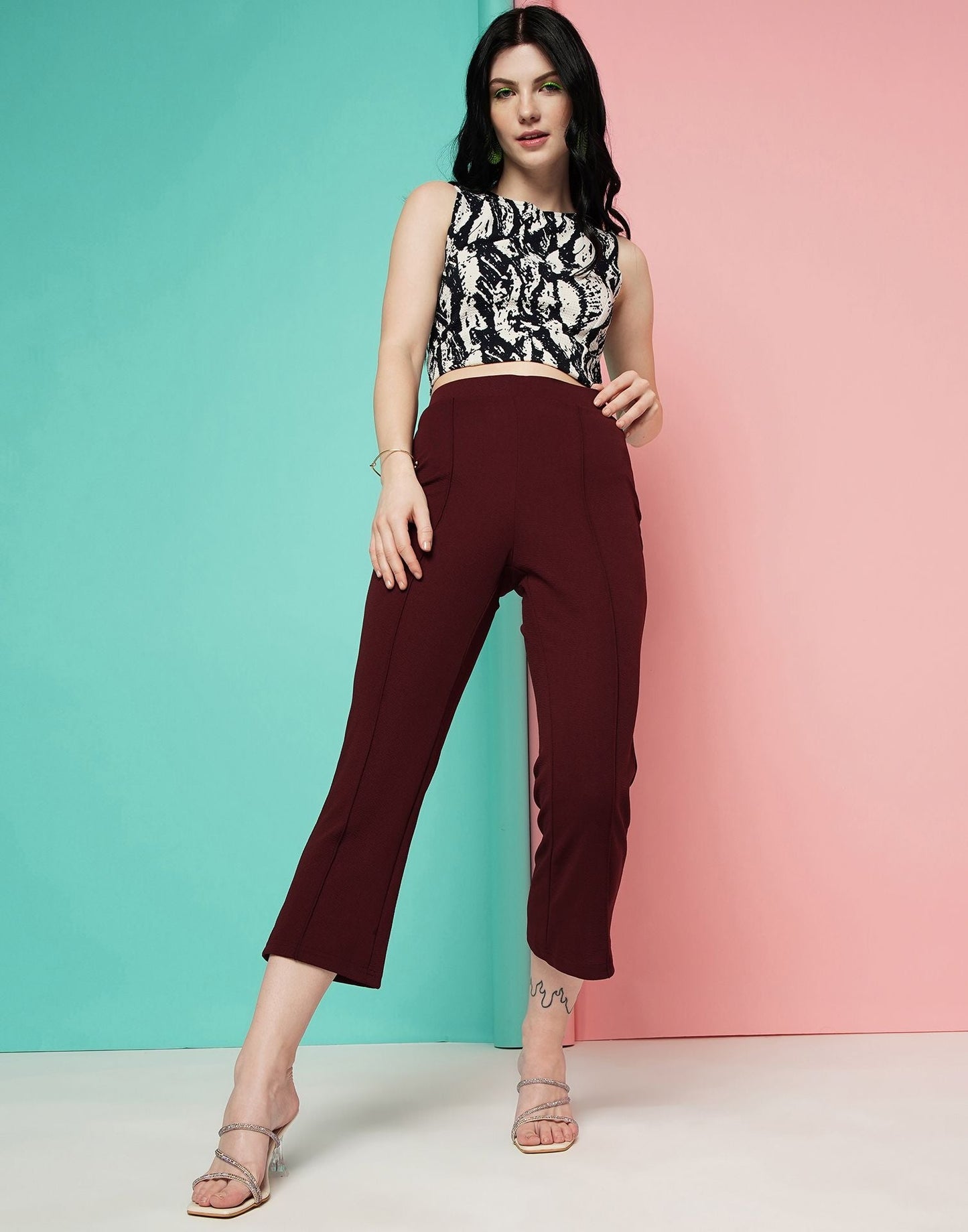 Maroon Pin Tuck Ankle Length Trouser