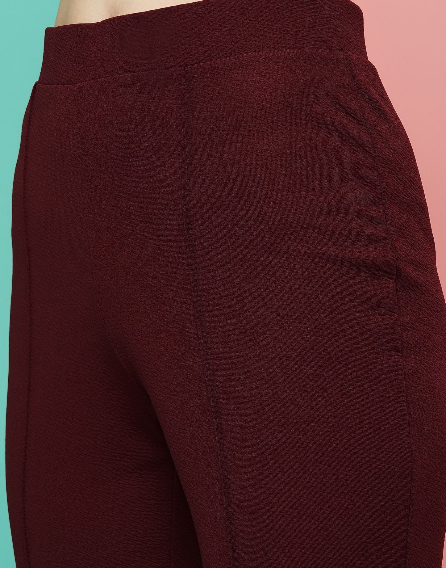 Maroon Pin Tuck Ankle Length Trouser