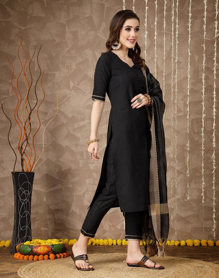 Black Cotton Kurti With Pant And Dupatta