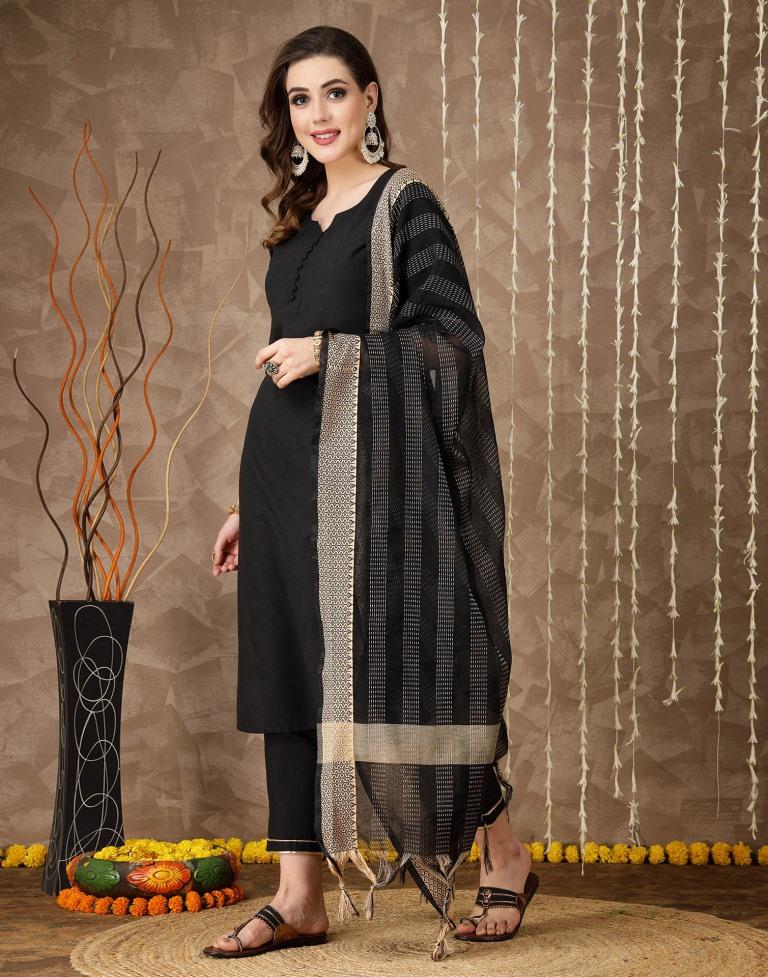 Black Cotton Kurti With Pant And Dupatta