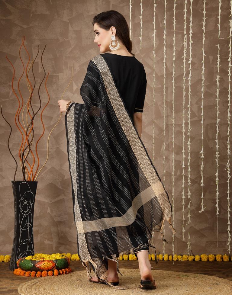 Black Cotton Kurti With Pant And Dupatta