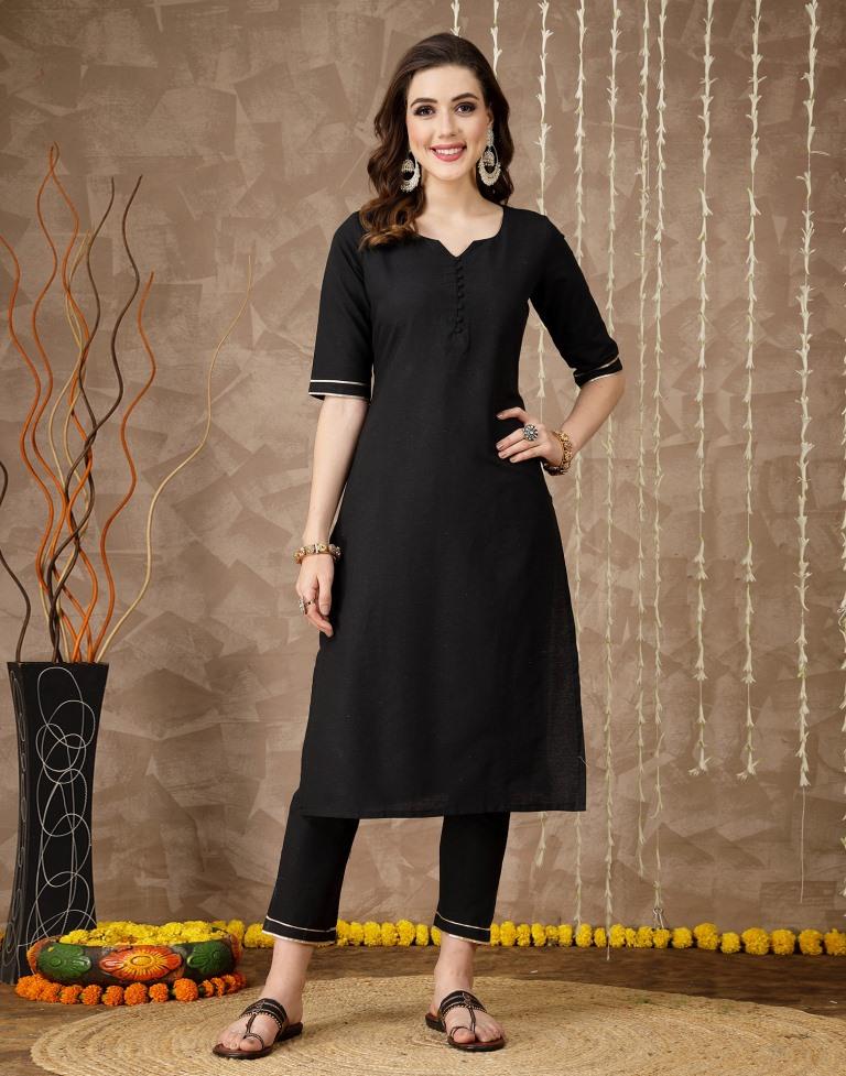 Black Cotton Kurti With Pant And Dupatta