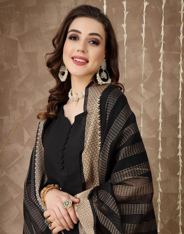 Black Cotton Kurti With Pant And Dupatta