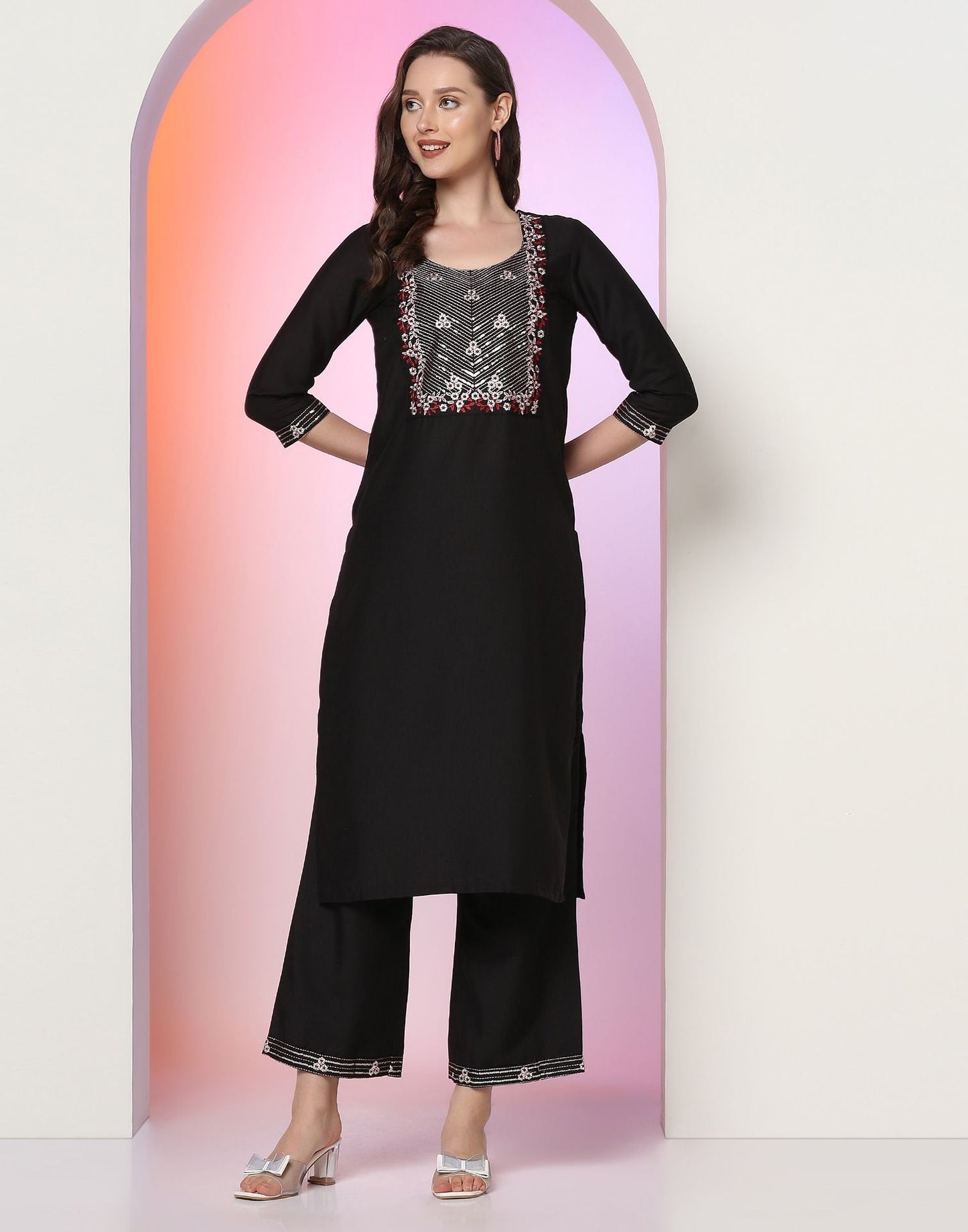 Black Embroidery Kurti With Pant And Dupatta