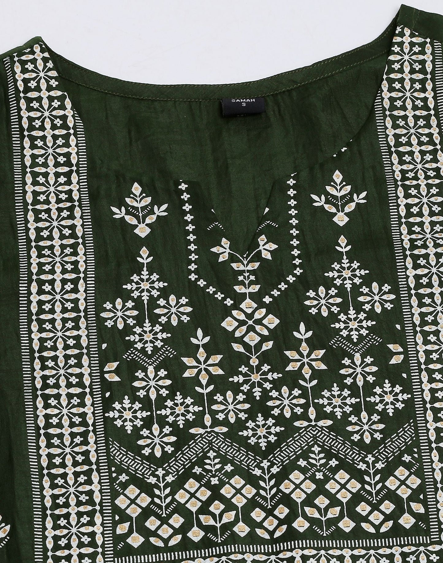 Green Chinnon Printed Straight Kurti With Pant And Dupatta