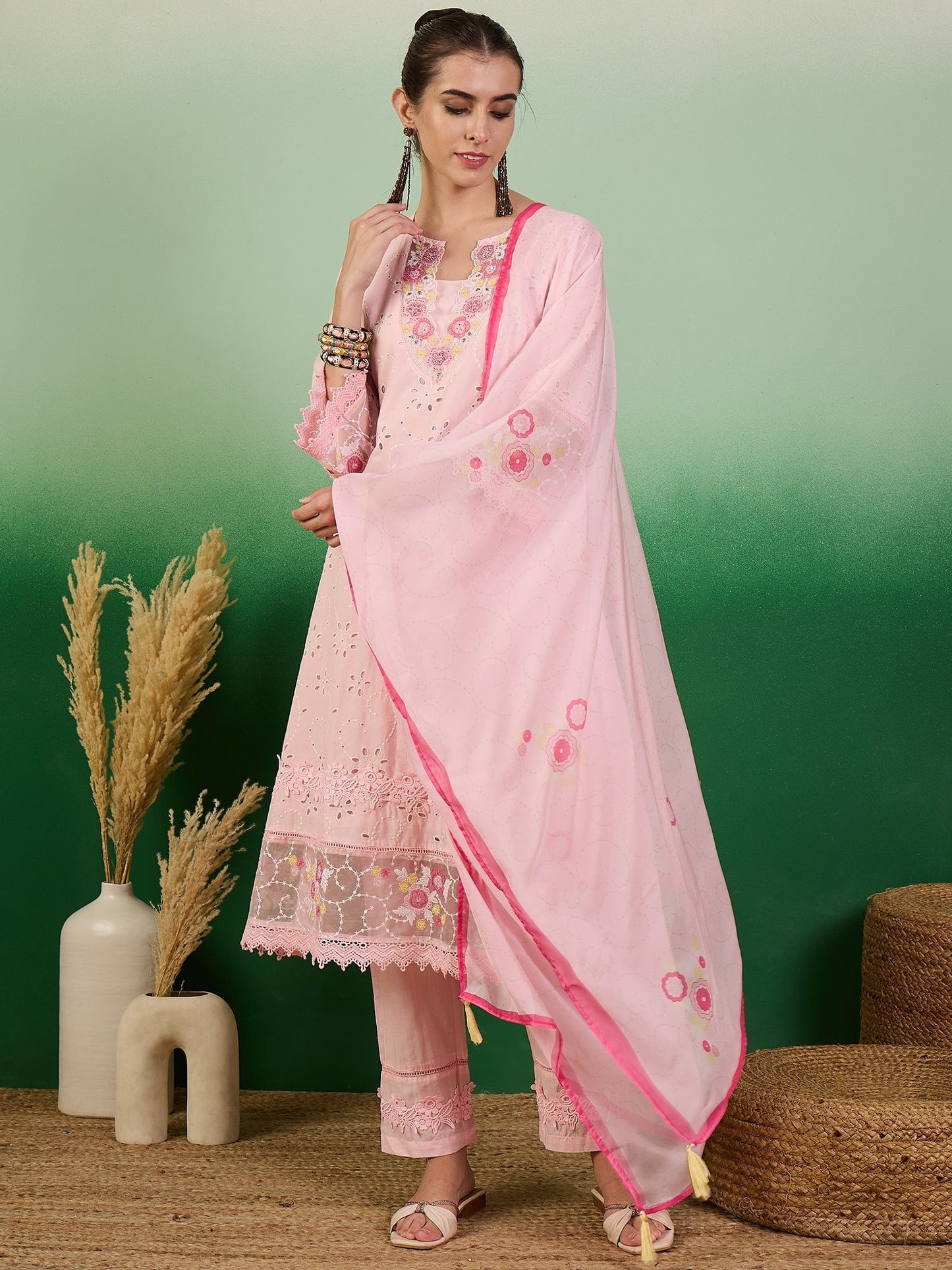 Beautiful Designer Party Wear Cotton Kurti Pant With Dupatta