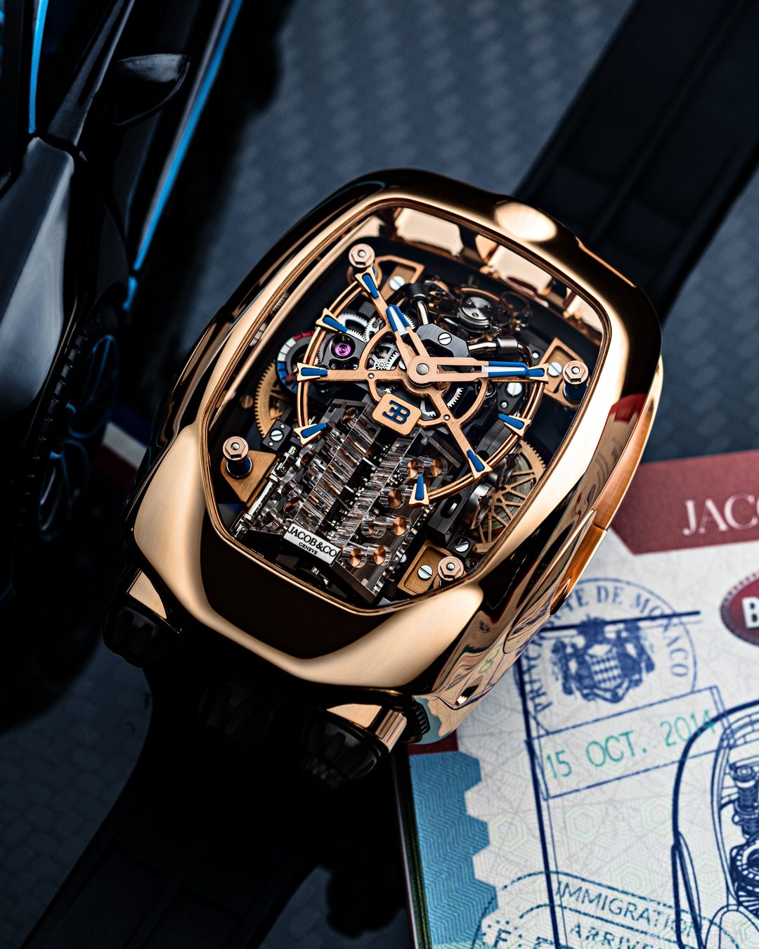 Limited Edition Jacob & Co. Bugatti Chiron Tourbillon timepiece in a rose gold case Watch