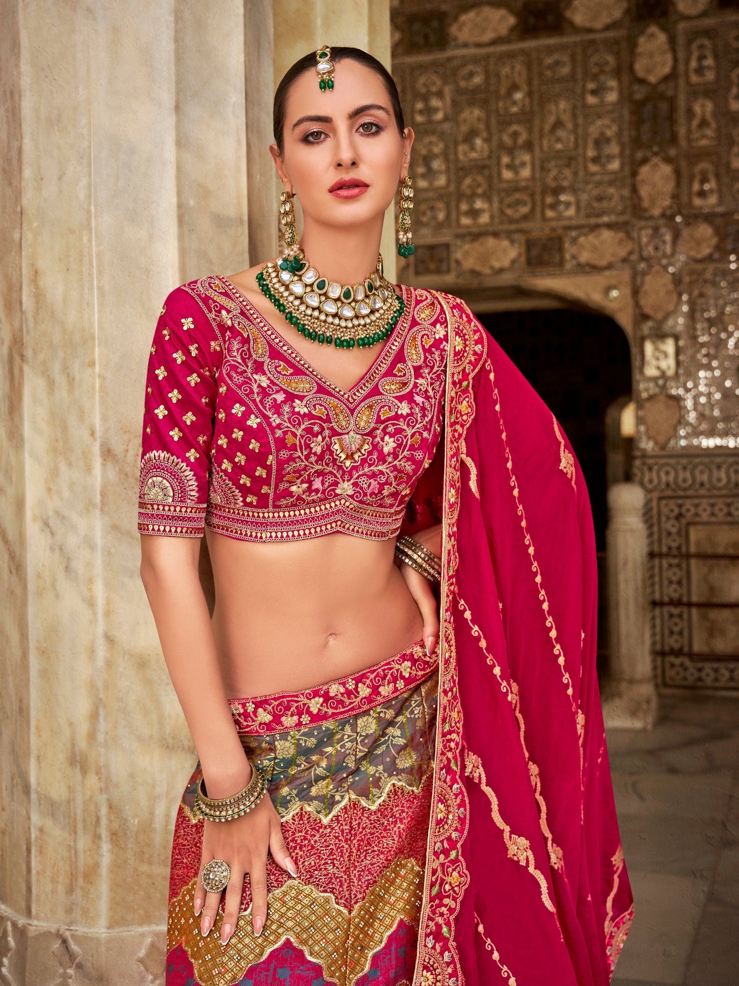 Magenta Pink Banarasi Silk Lehenga with Zarkan Sequins Work