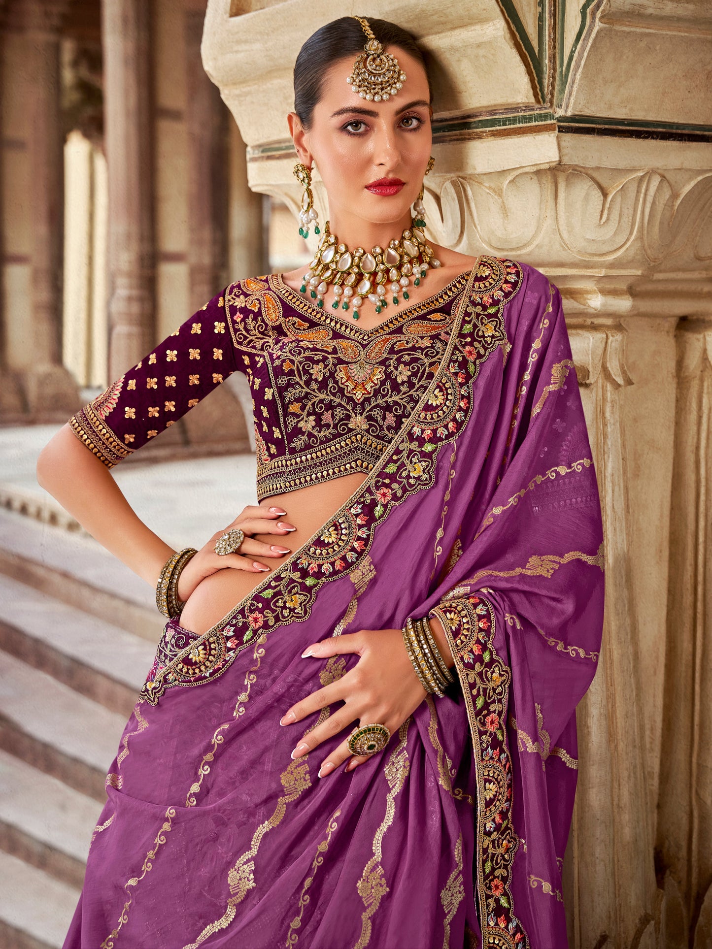 Lavender Banarasi Silk Lehenga with Zarkan Sequins Work