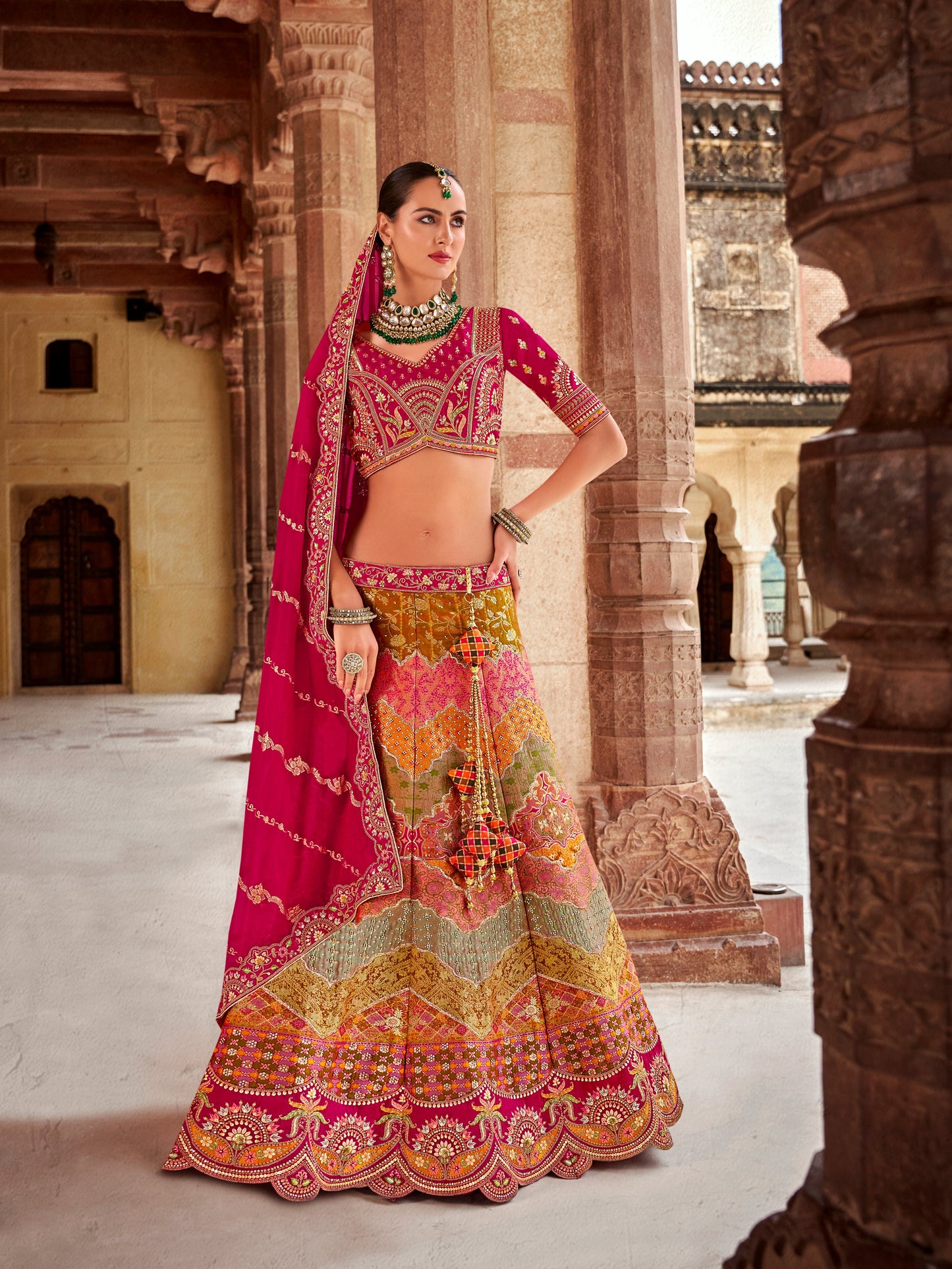 Multicolor Banarasi Silk Lehenga with Intricate Embroidery