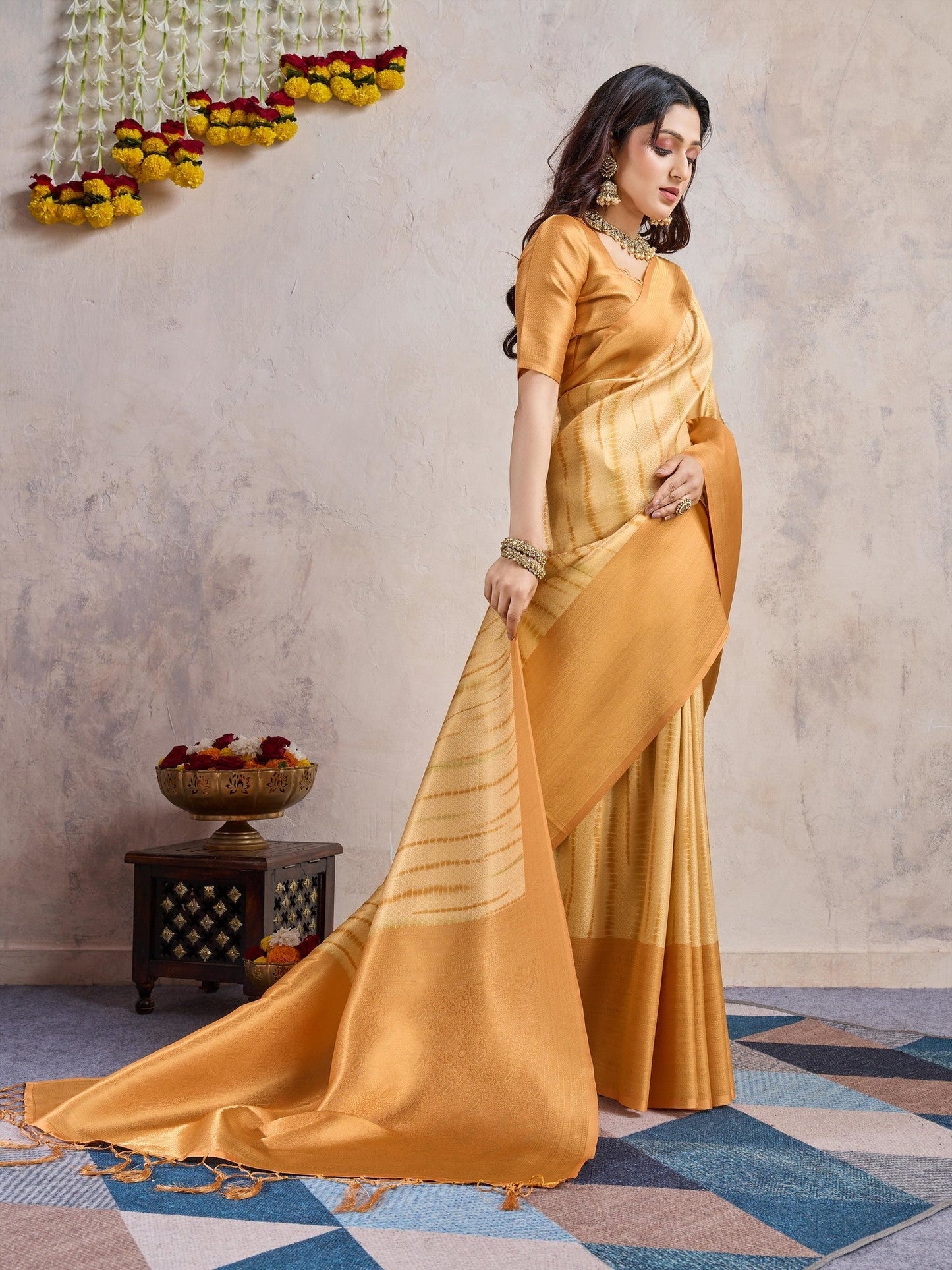 Mustard Banarasi Silk Saree with Zari Brocade Blouse