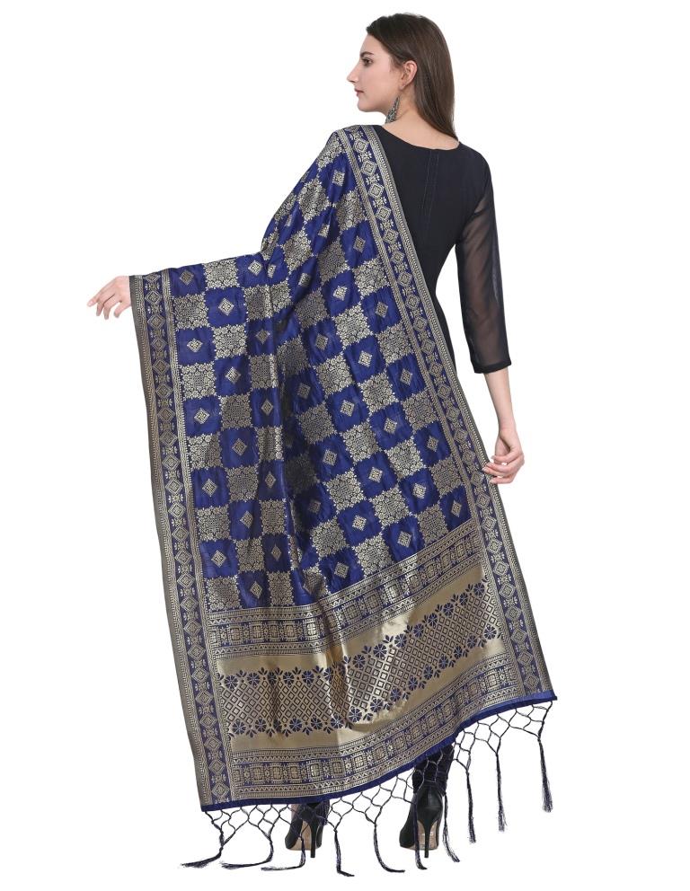 Graceful Navy Blue Coloured Poly Silk (Banarasi Silk) Jacquard Dupatta