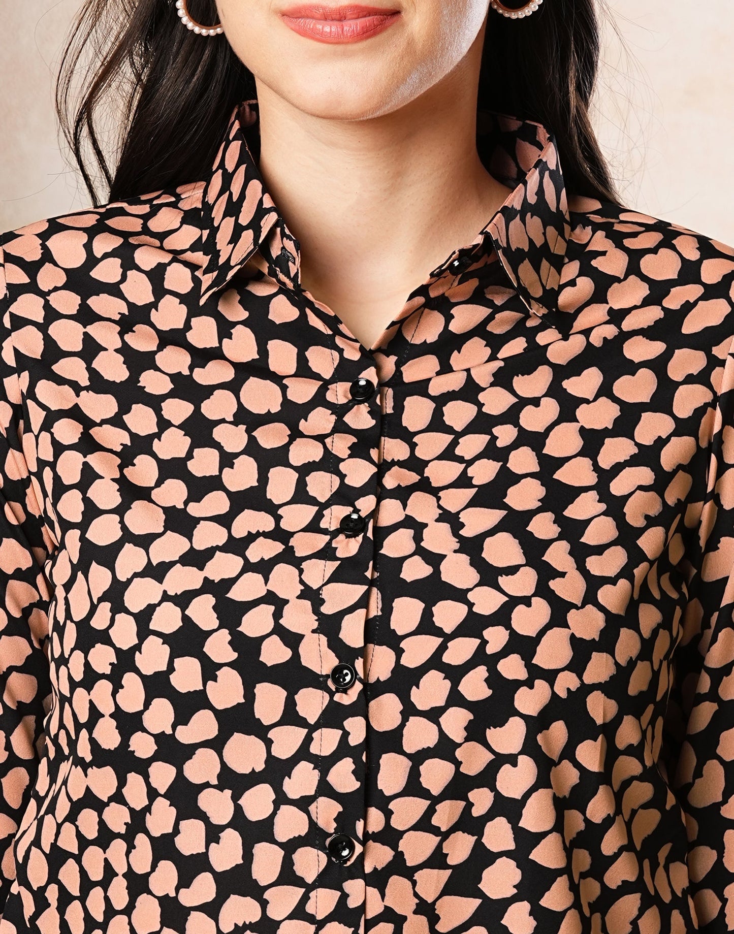 Black Polyester Printed Shirt Top