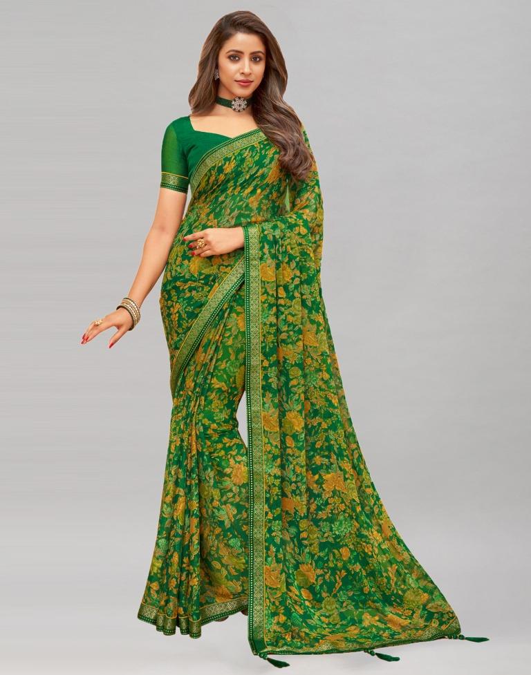 Green Chiffon Printed Ready to Wear Saree