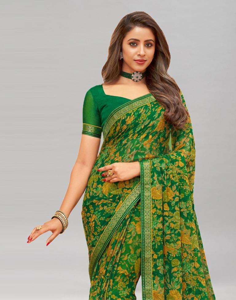 Green Chiffon Printed Ready to Wear Saree