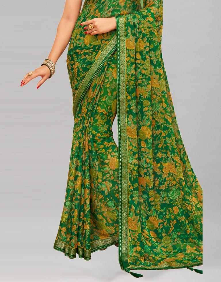 Green Chiffon Printed Ready to Wear Saree