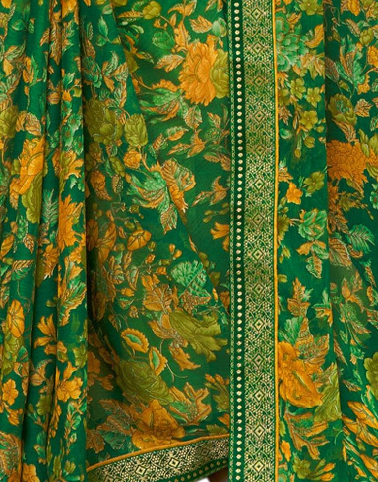 Green Chiffon Printed Ready to Wear Saree