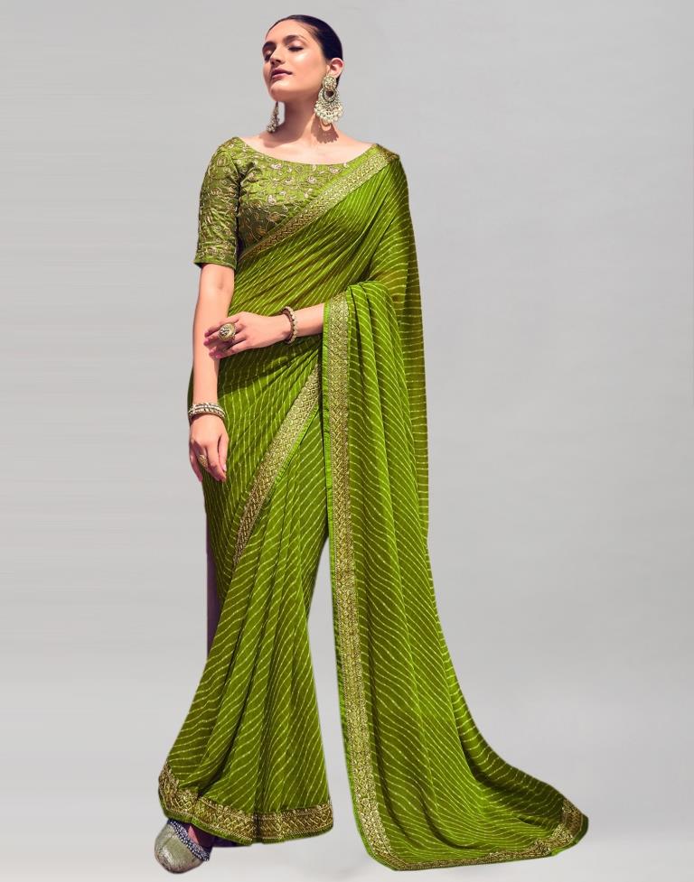 Green Georgette Printed Ready to Wear Saree