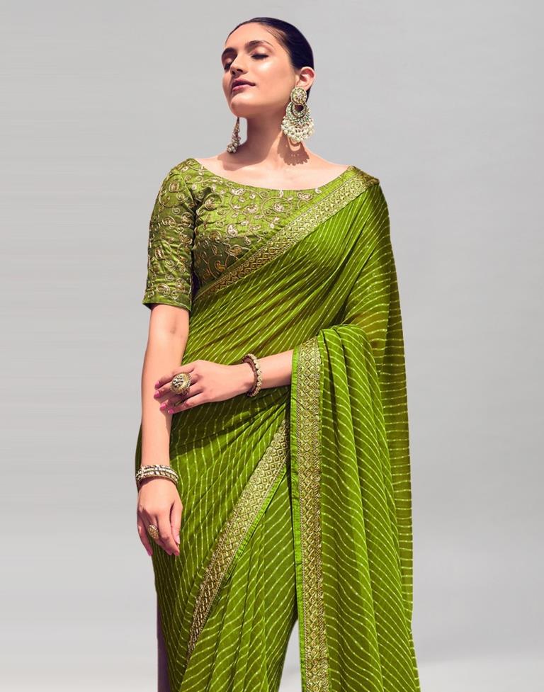 Green Georgette Printed Ready to Wear Saree