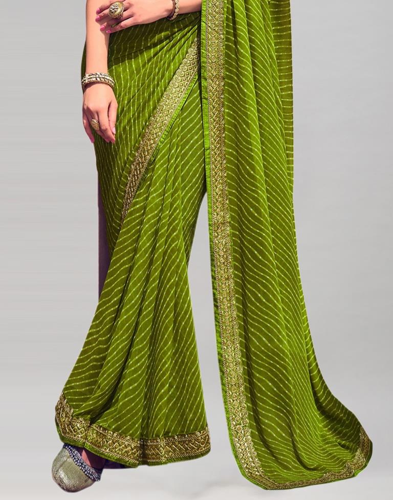 Green Georgette Printed Ready to Wear Saree