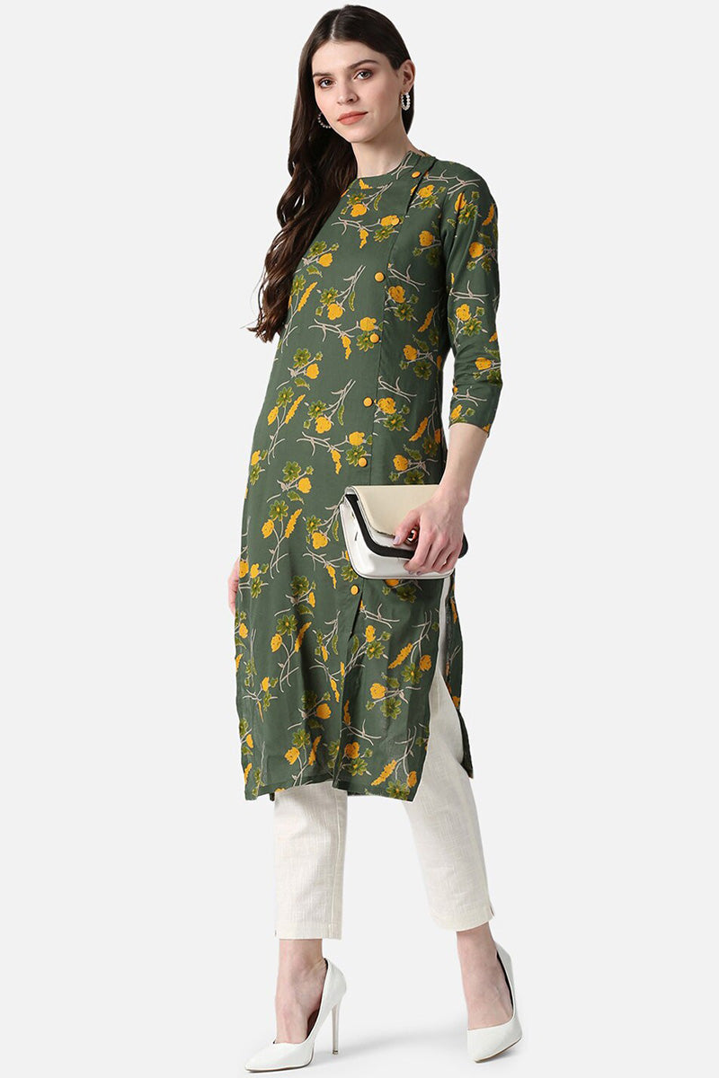 Olive Color Printed Fancy Daily Wear Kurti VCK1545