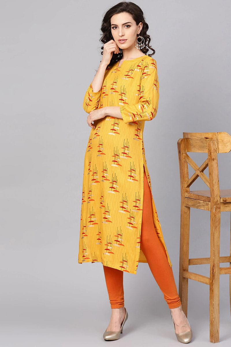 Beautiful Printed Mustard Color Cotton Fabric Kurti VCK1103