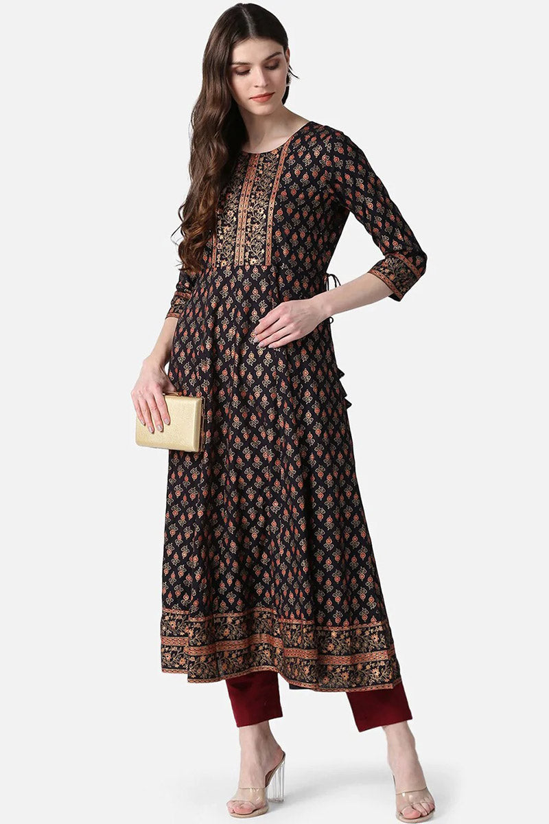 Black Cotton Anarkali Kurta VCK8158