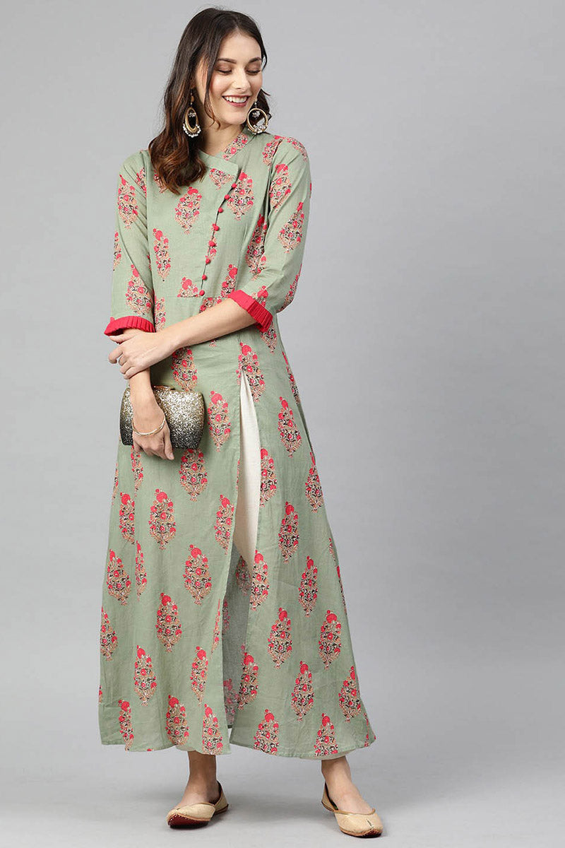 Green And Red Printed A Line Kurta VCK1804E