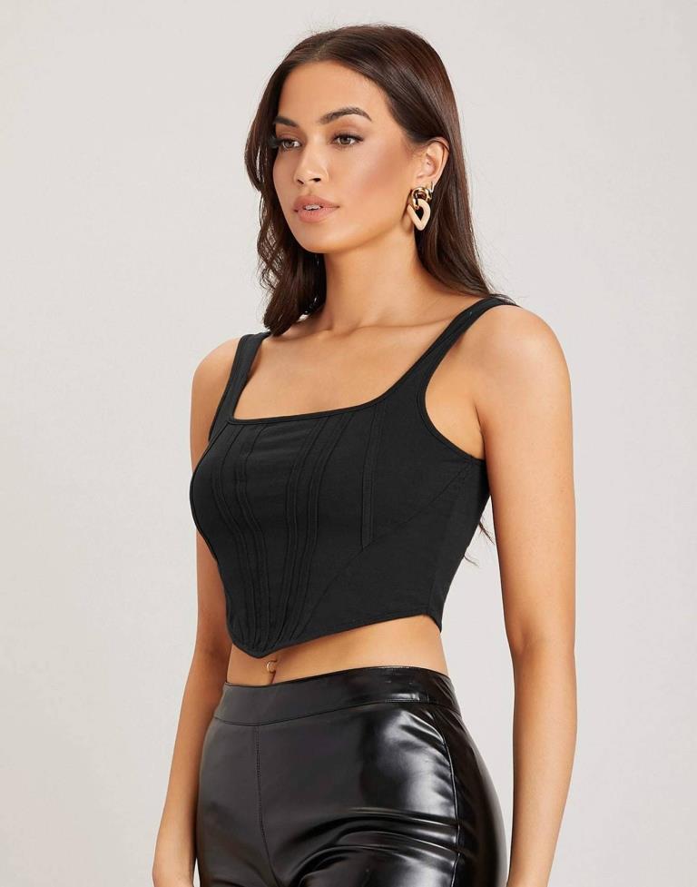 Black Cotton Plain Tank Top