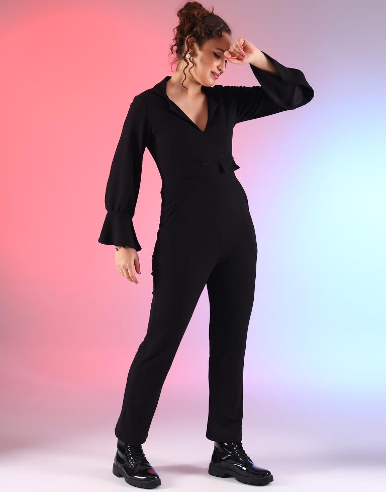 Black Lycra Plain Jumpsuit Dress