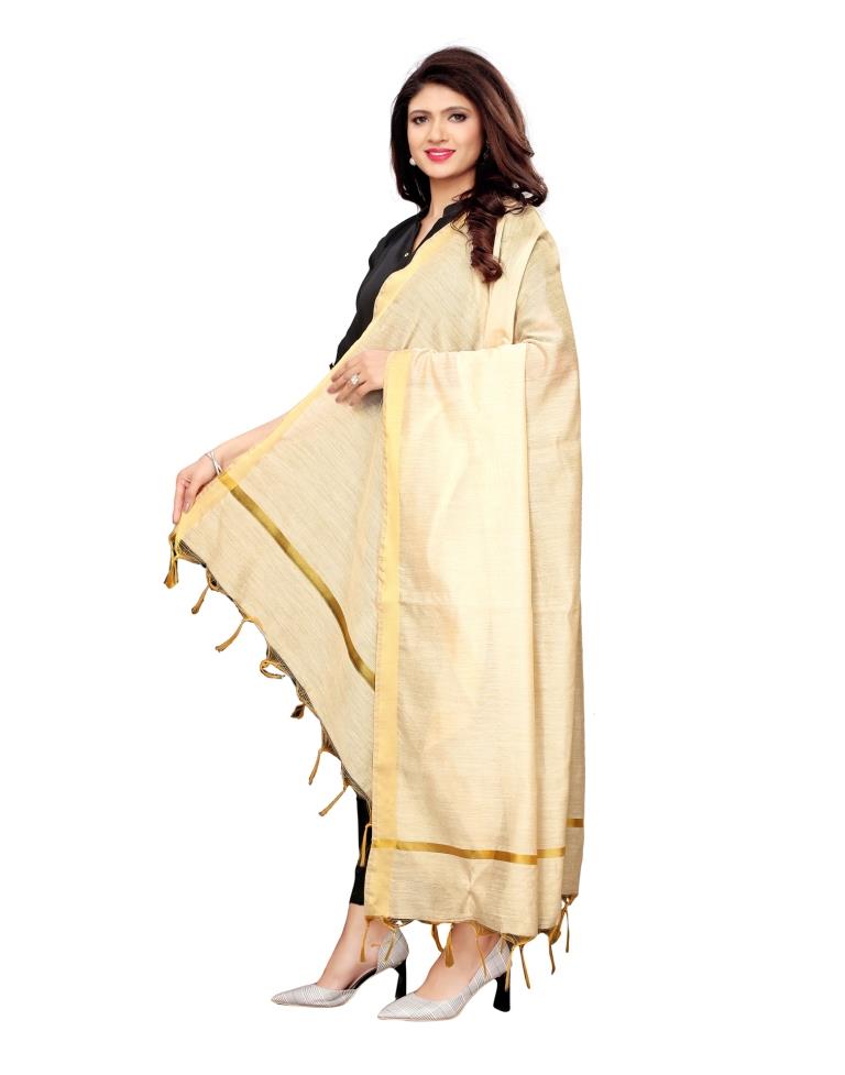 Exuberant Beige Coloured Cotton Silk Dyed Dupatta