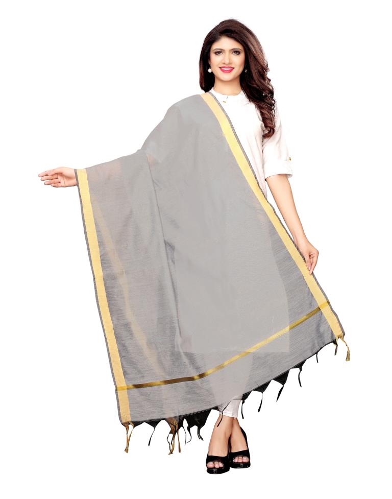 Eye Catching Grey Coloured Cotton Silk Dyed Dupatta