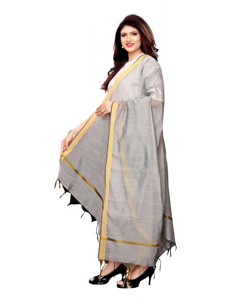 Eye Catching Grey Coloured Cotton Silk Dyed Dupatta