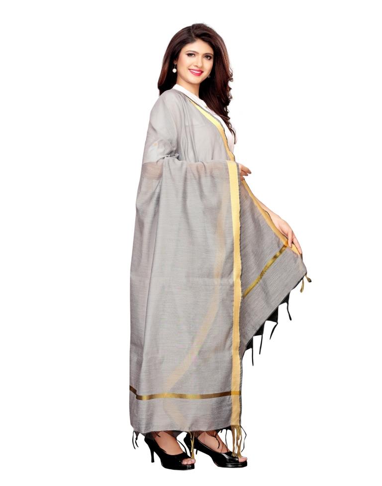 Eye Catching Grey Coloured Cotton Silk Dyed Dupatta