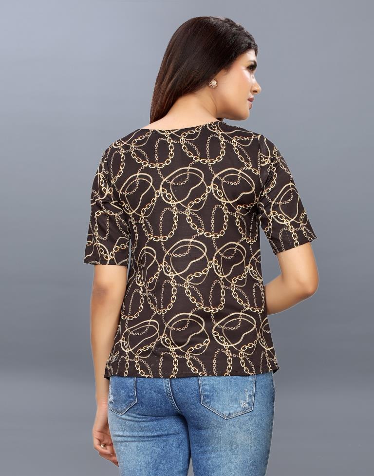 Graceful Brown Coloured Printed Poly Rayon Tops