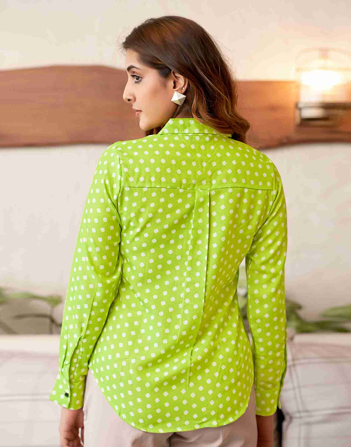 Green Cotton Printed Shirt