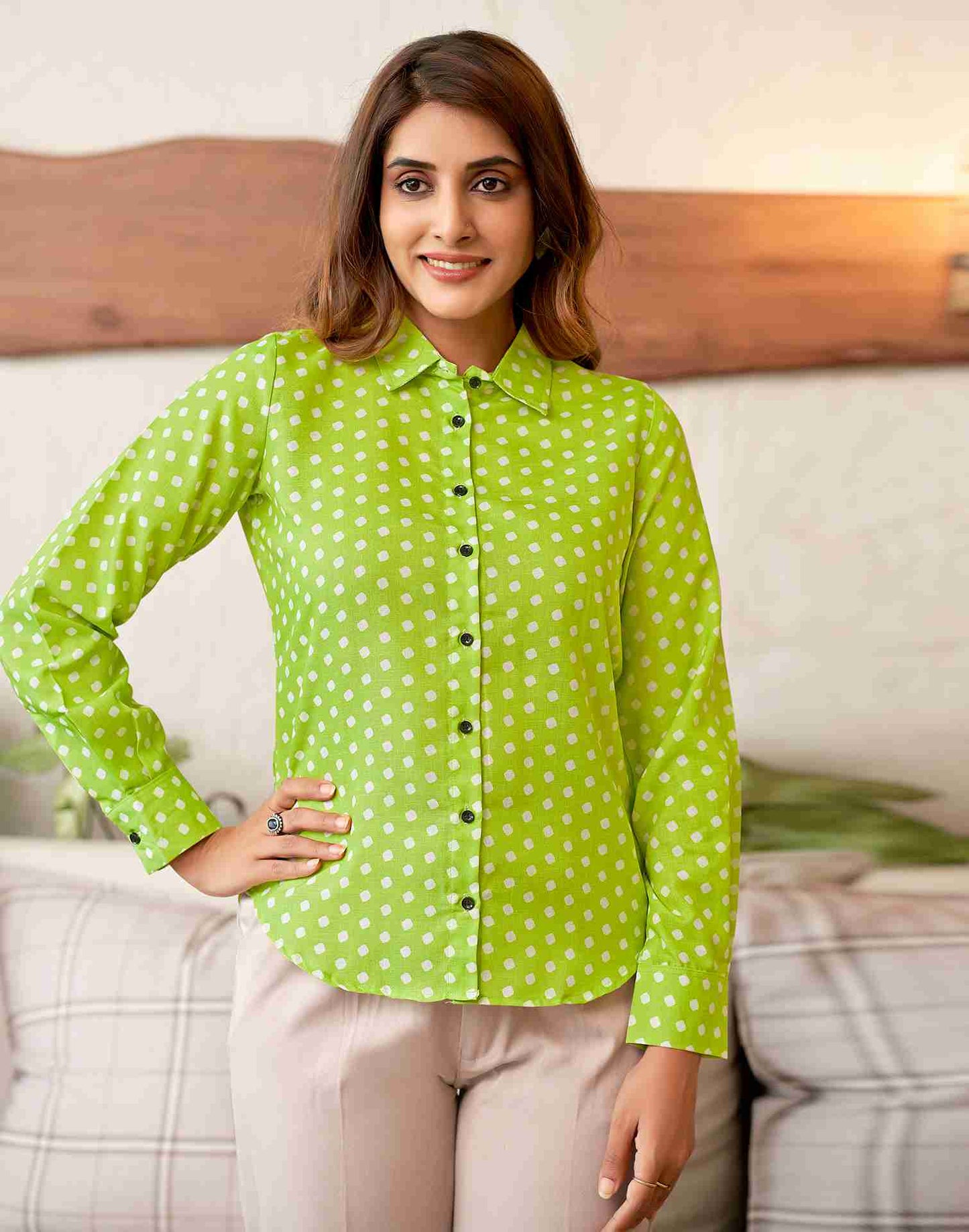 Green Cotton Printed Shirt