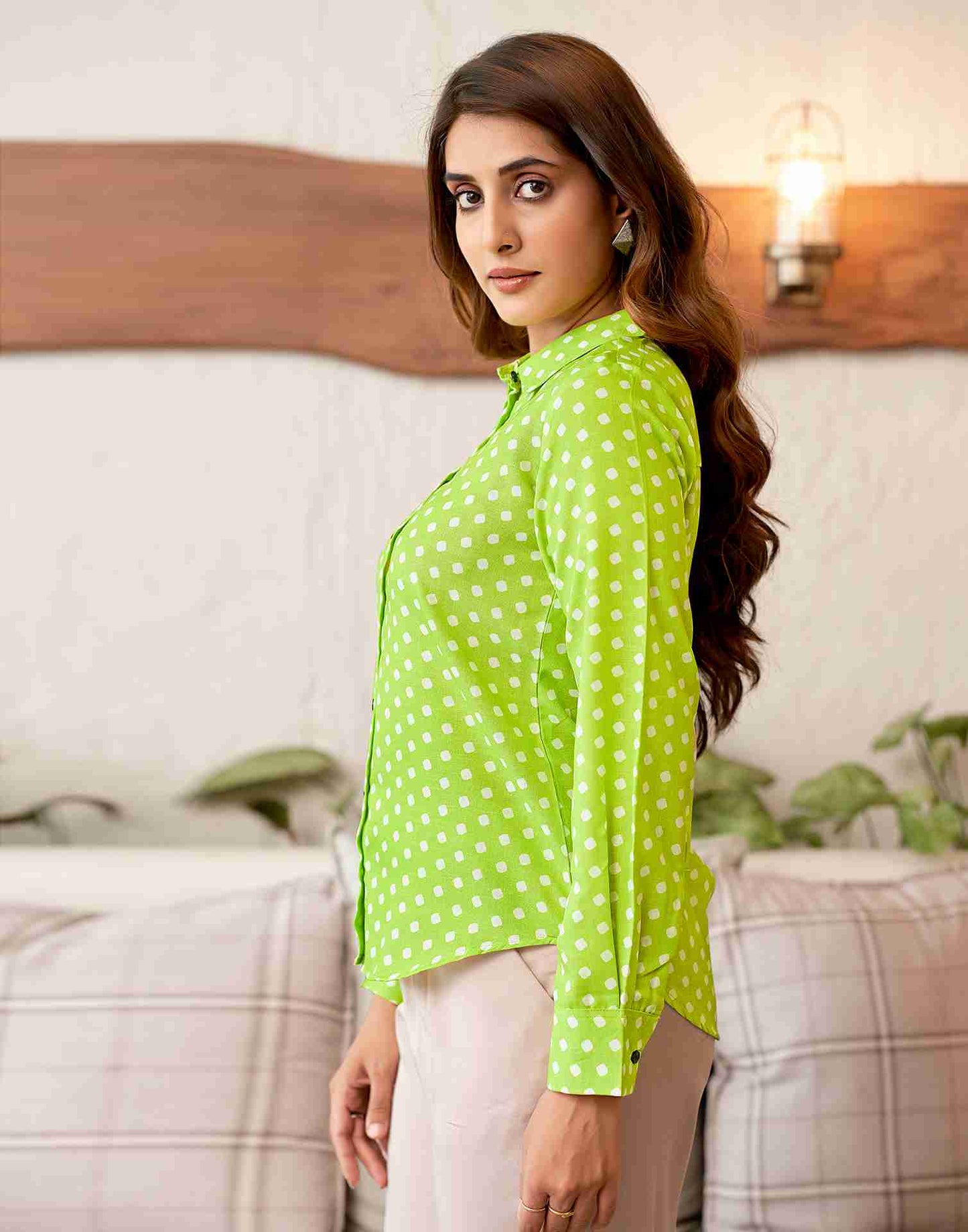 Green Cotton Printed Shirt