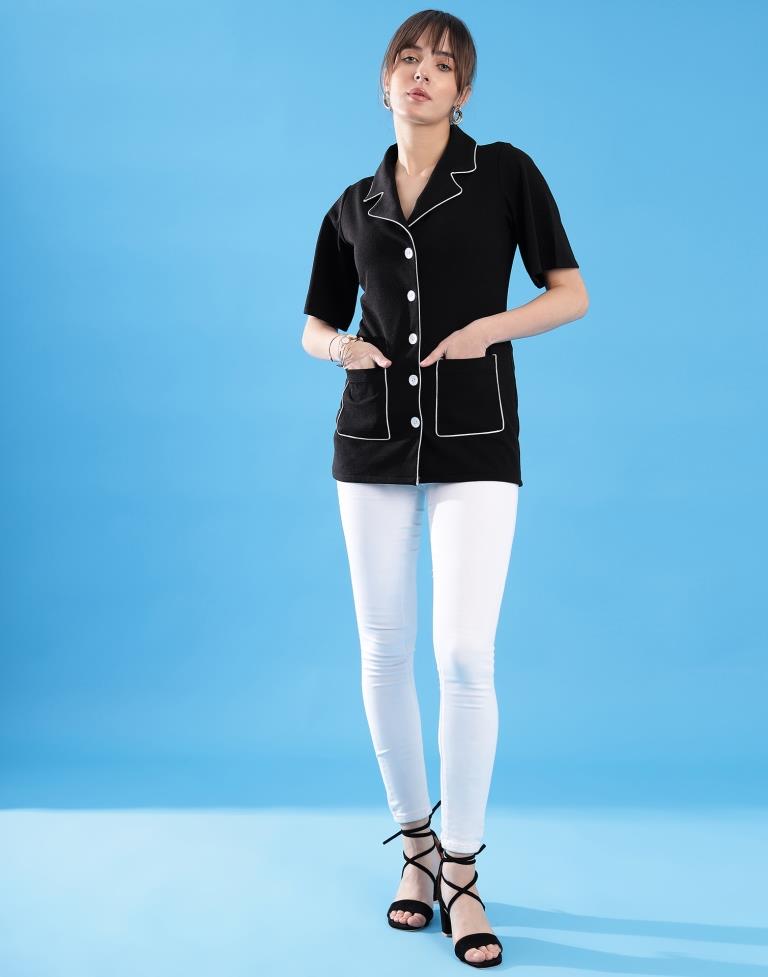 Black Lycra Plain Shirt Top