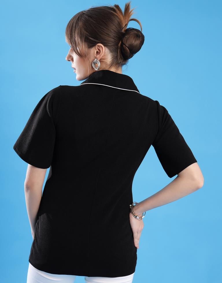 Black Lycra Plain Shirt Top