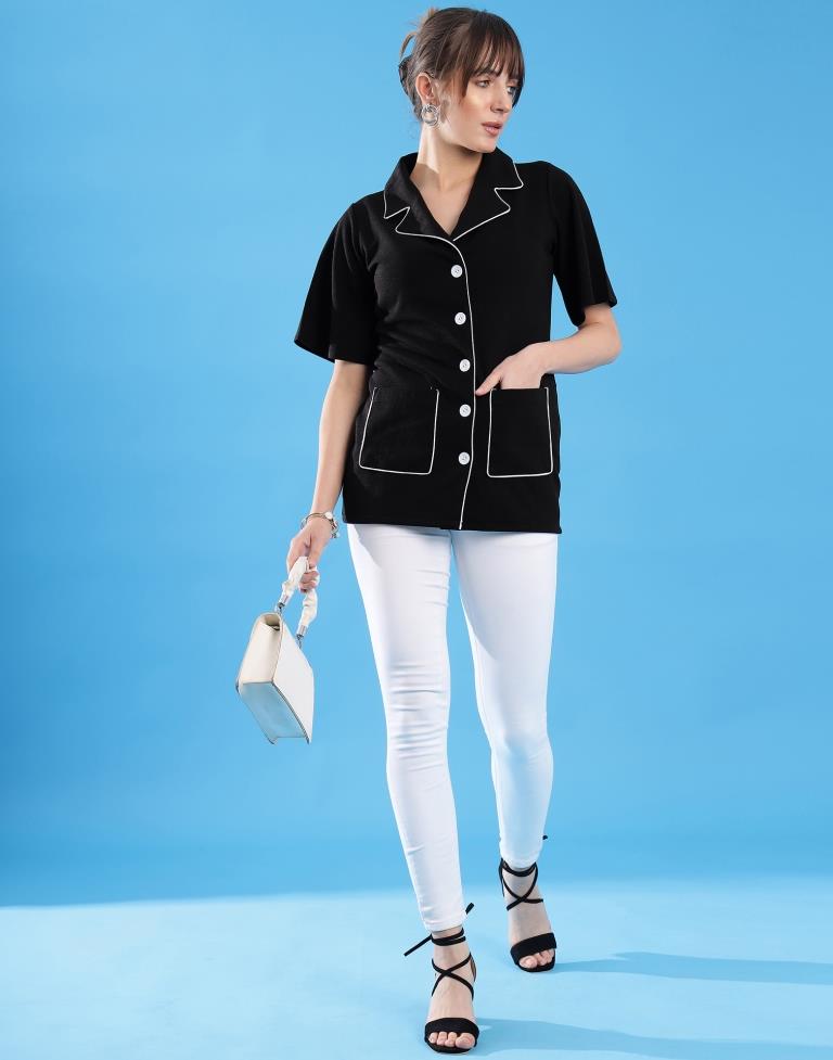 Black Lycra Plain Shirt Top