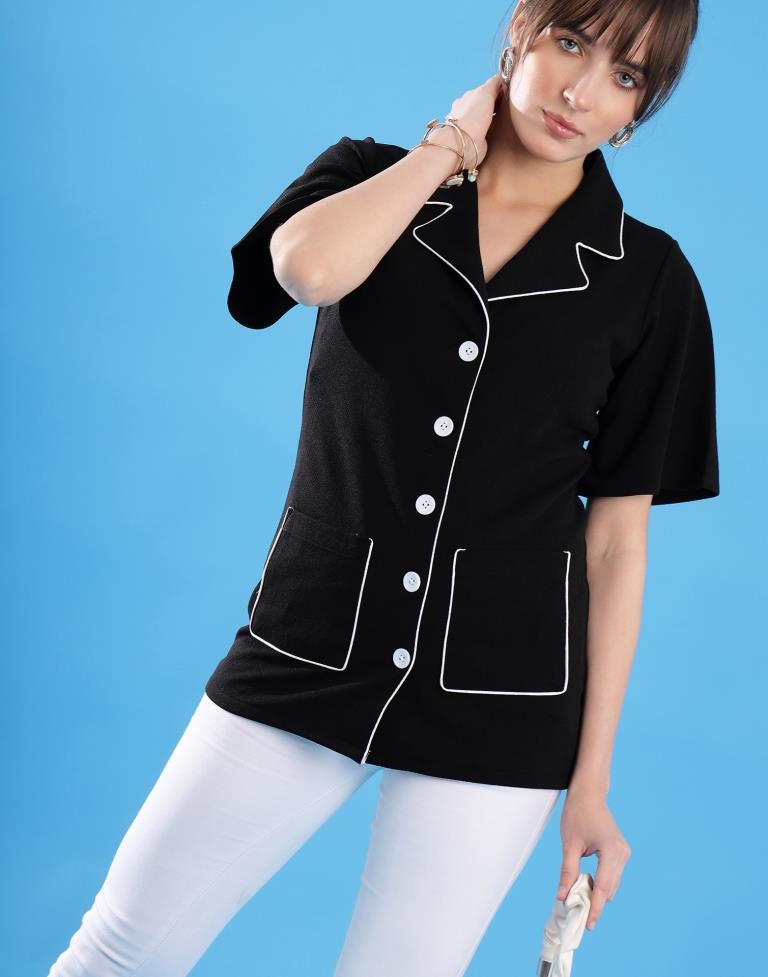 Black Lycra Plain Shirt Top