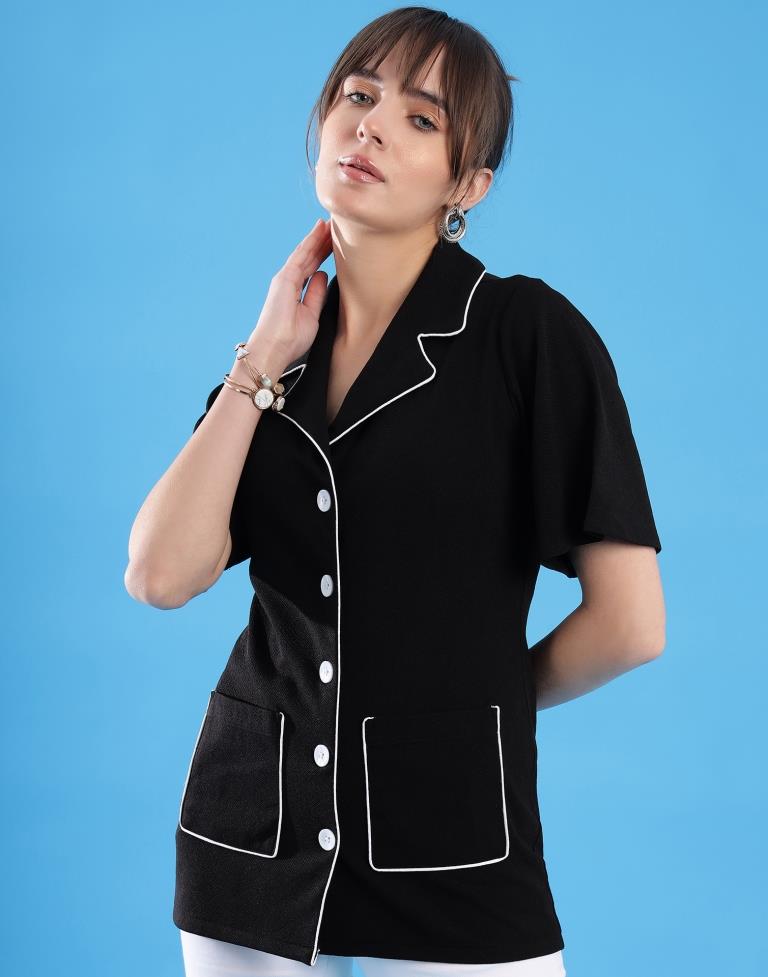 Black Lycra Plain Shirt Top