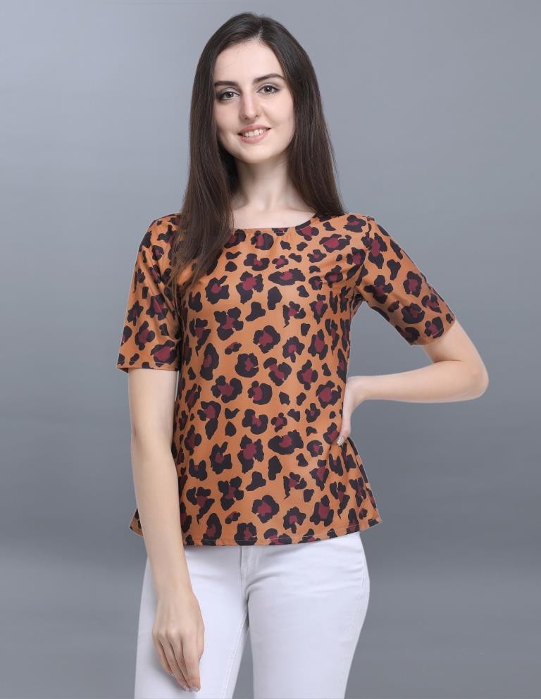 Bedazzling Brown Coloured Printed Crepe Tops