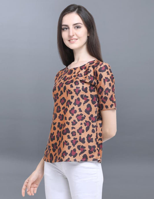 Bedazzling Brown Coloured Printed Crepe Tops