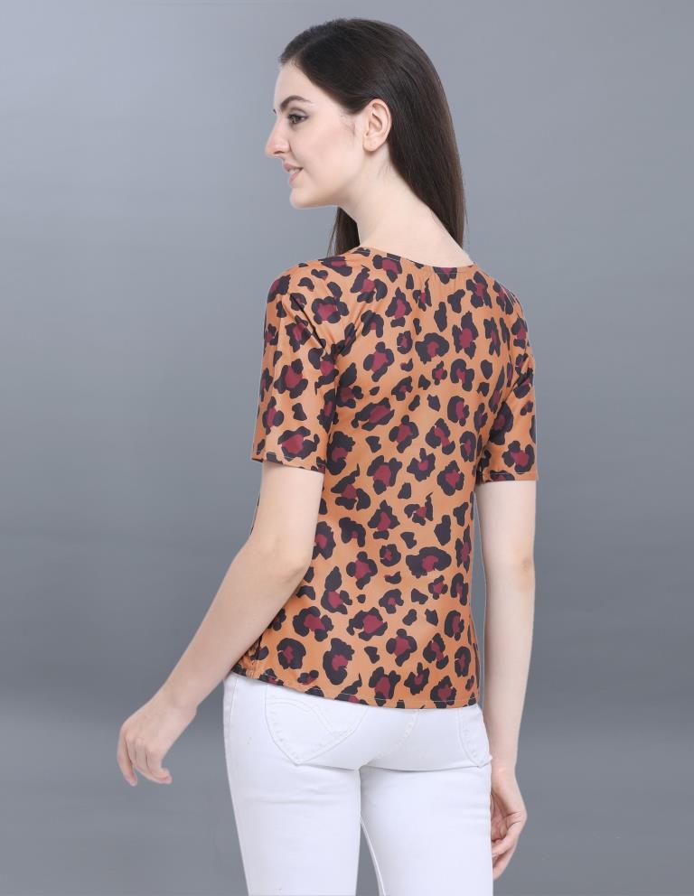 Bedazzling Brown Coloured Printed Crepe Tops