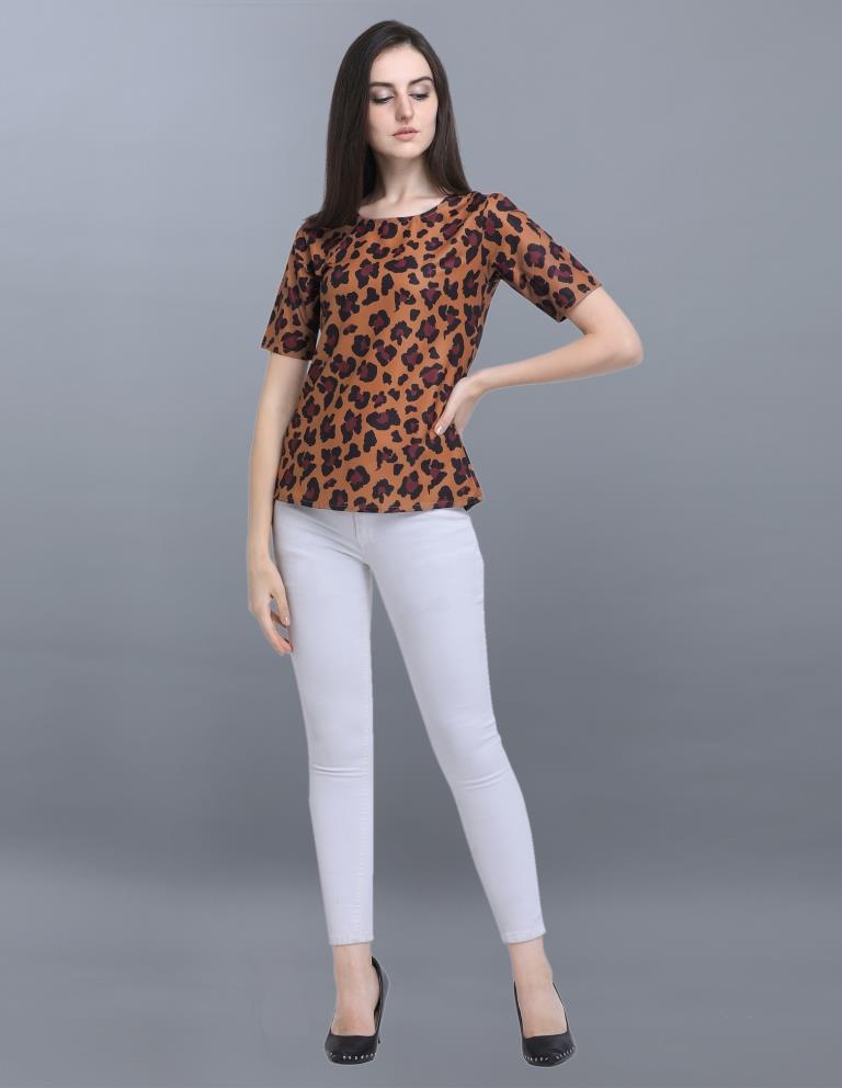 Bedazzling Brown Coloured Printed Crepe Tops