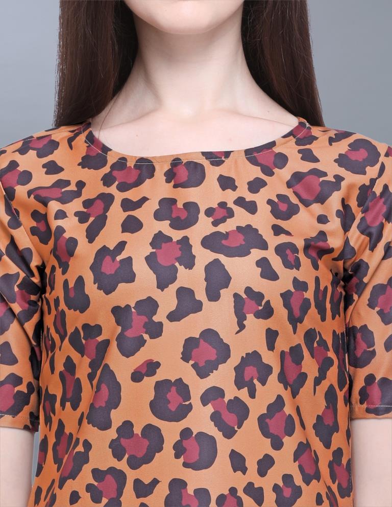 Bedazzling Brown Coloured Printed Crepe Tops